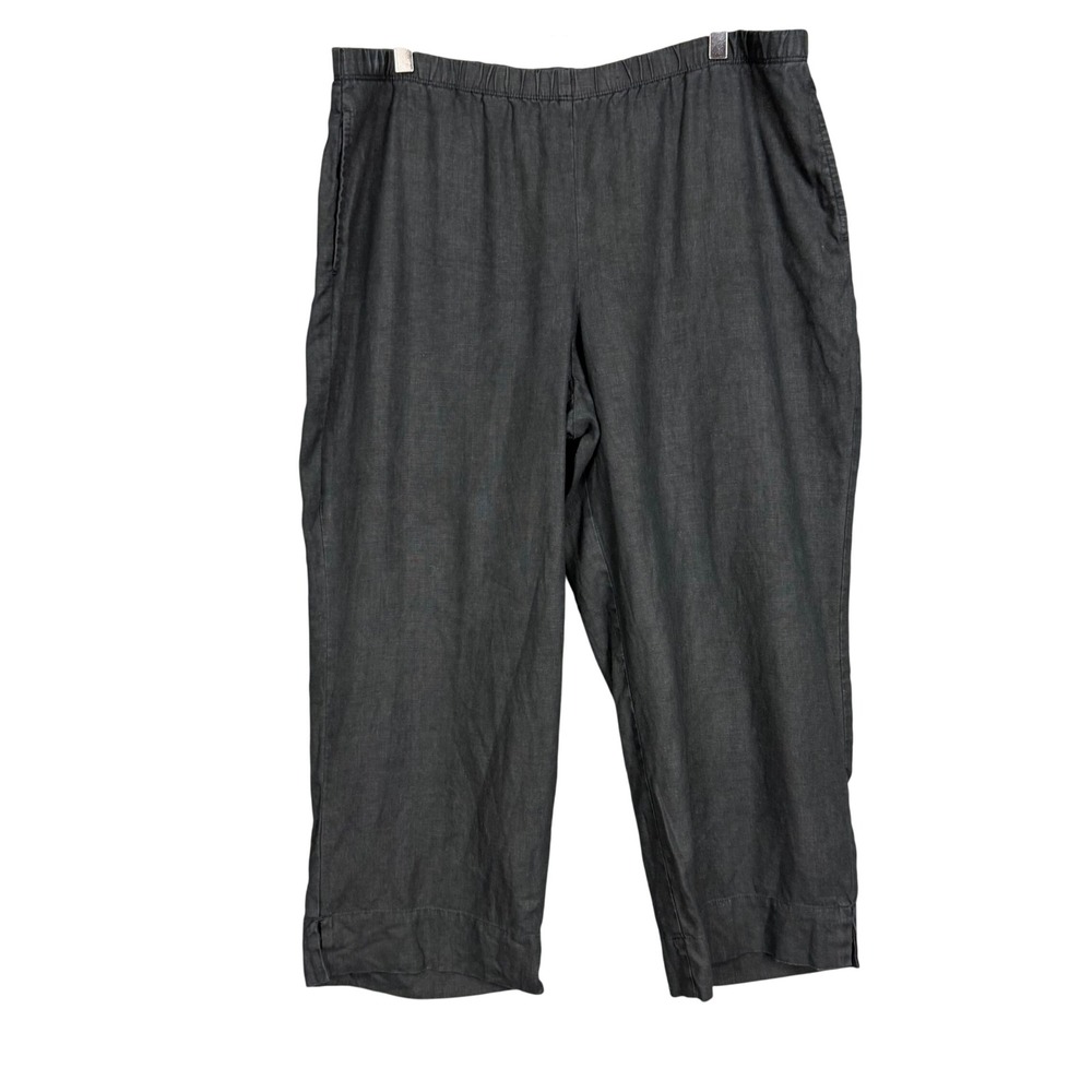 J Jill Pants Womens‎ Large Black Love Linen Pull On Elastic Waist Cropped Beach